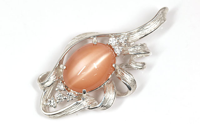 オレンジムーンストーンキャッツアイペンダントトップ