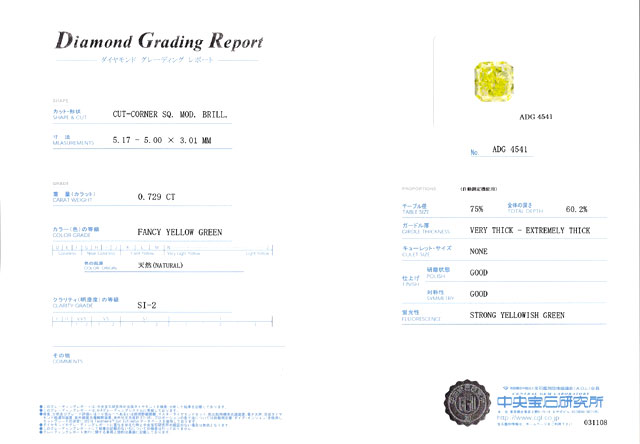 中央宝石研究所鑑定書画像