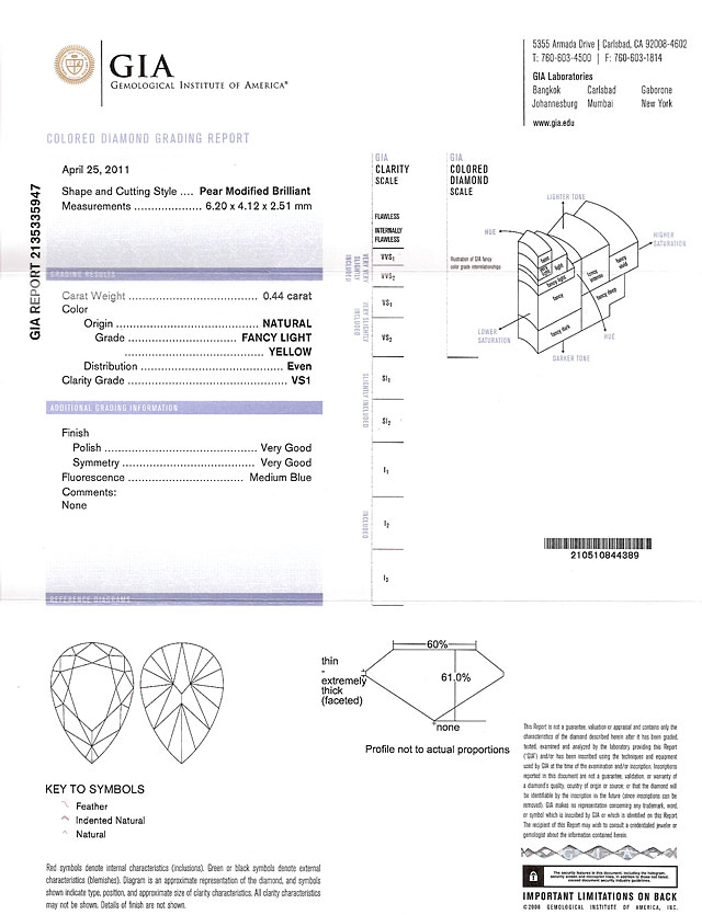 ペアシェイプダイヤモンドルースGIA鑑定書画像
