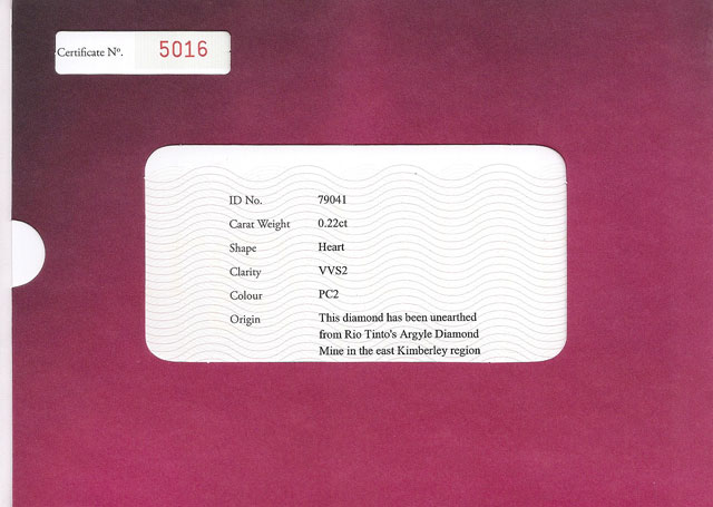 アーガイルピンクダイヤモンド社証書画像