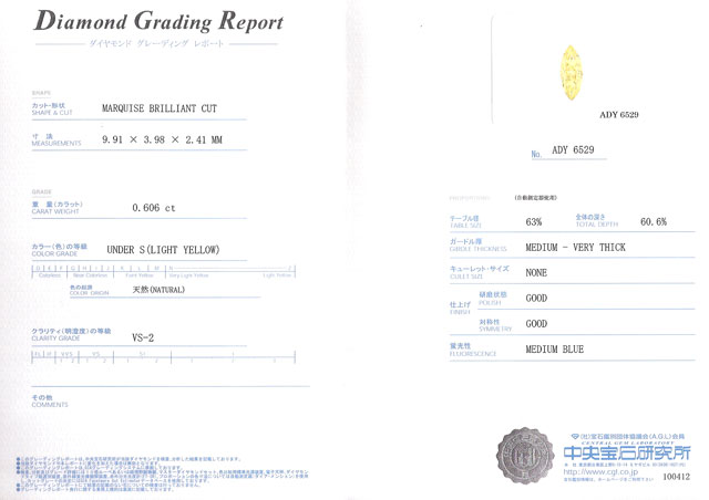 中央宝石研究所鑑定書画像