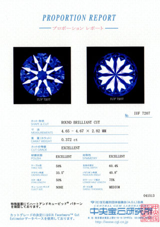 中央宝石研究所プロポーションレポート画像