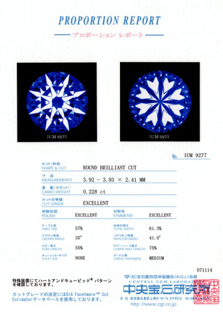 中央宝石研究所プロポーションレポート画像
