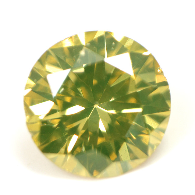 イエローダイヤモンド(トリーテッド) ルース(裸石) 0.067ct, Fancy Deep Greenish Yellow (treated),  SI-1 【 蛍光性はグリーン系 】【 中央宝石研究所ソーティング袋付 】