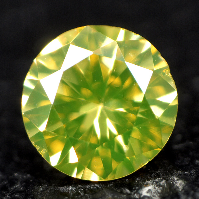 イエローダイヤモンド(トリーテッド) ルース(裸石) 0.067ct, Fancy Deep Greenish Yellow (treated),  SI-1 【 蛍光性はグリーン系 】【 中央宝石研究所ソーティング袋付 】