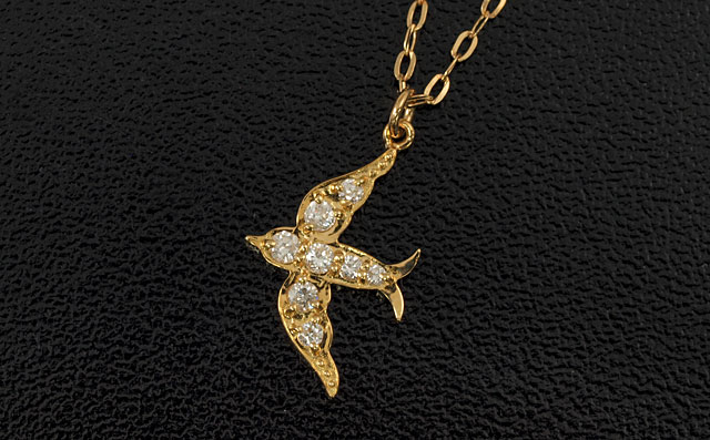 ツバメ ダイヤモンド 0.08ct ペンダントネックレス 18金イエロー