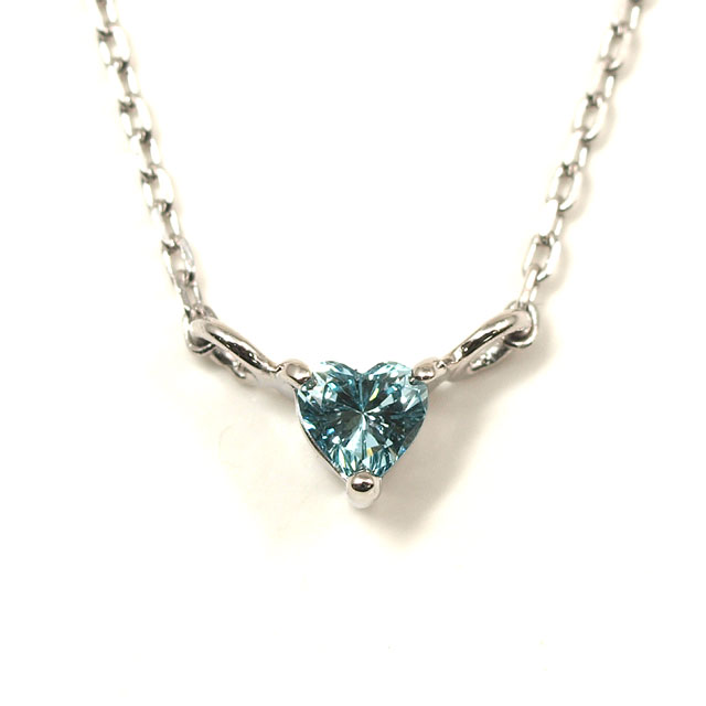 ハートシェイプ ブルーダイヤモンド (トリートメント) ペンダントネックレス Pt900/Pt850 0.056ct 一粒ペンダントネックレス 送料無料