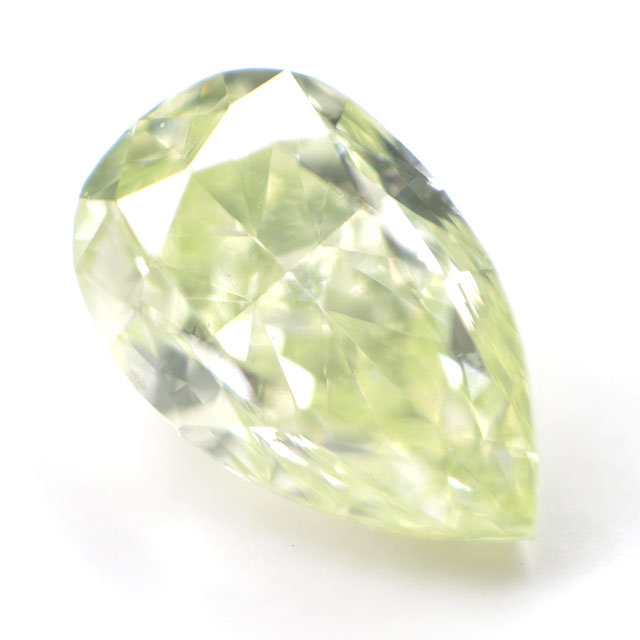 天然グリーンダイヤモンド ルース ( 裸石 ) 0.127ct, ファンシー・イエロー・グリーン, VS-1, ペアシェイプ 【 蛍光性 ： Very  Strong Yellowish Green 】 中央宝石研究所 【 送料無料 】